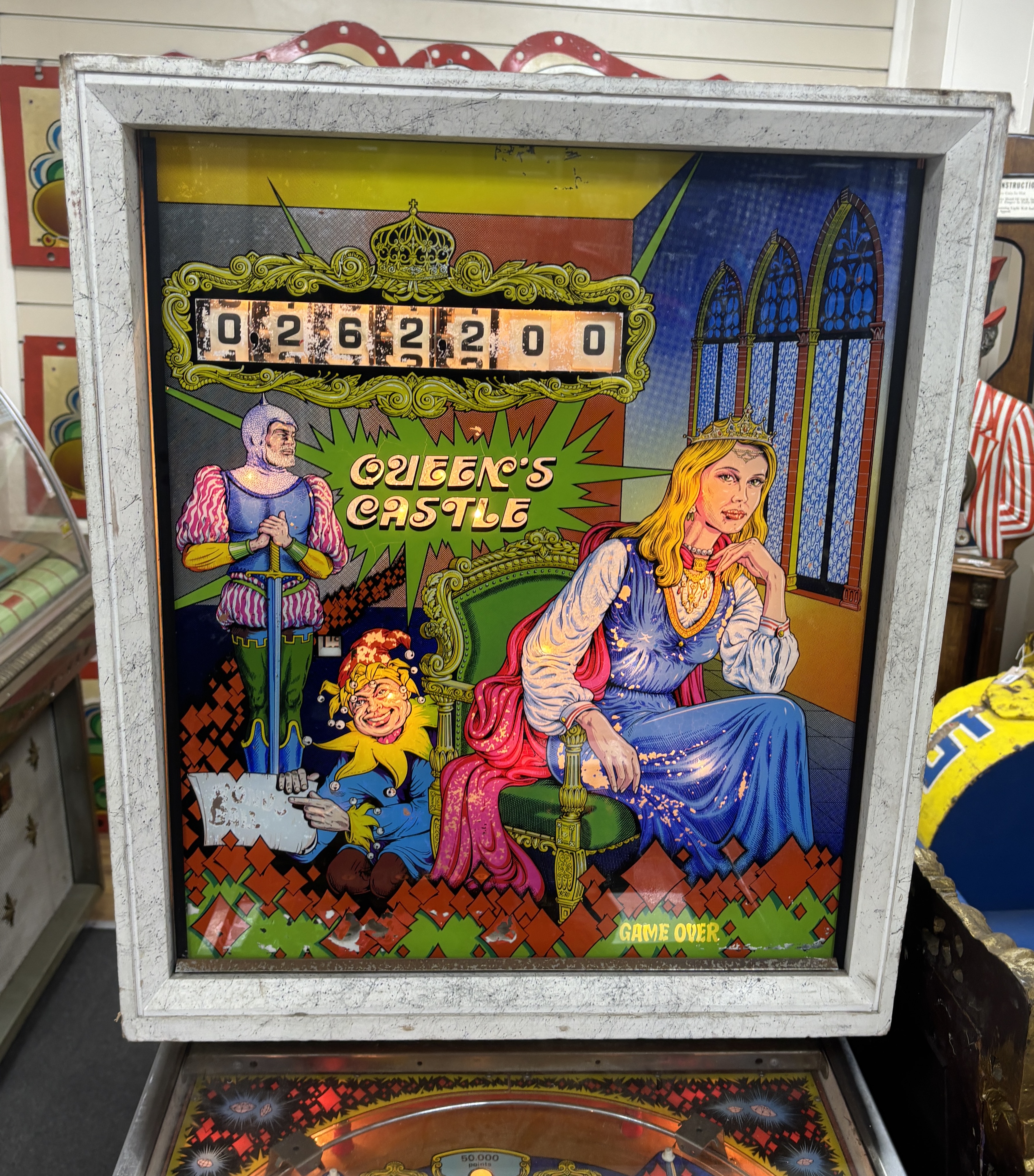 A mid century Queens Castle pinball machine ,length 132cm, width 58cm, height 174cm